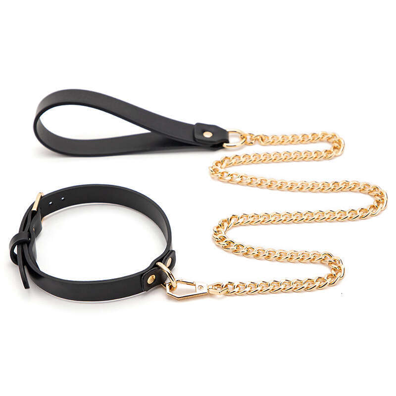 Female Slave Training SM Prop Traction Sex Collar Gold Ring Black Sex Neck Cover Alternative Adult Products