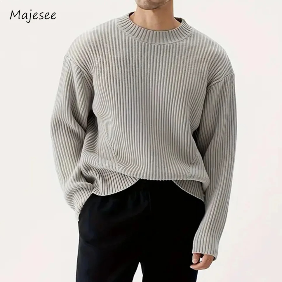 Autumn and winter latte art mens solid thick warm full matching knitted Korean fashion sweater loose comfortable trendy casual couple clothing 240913