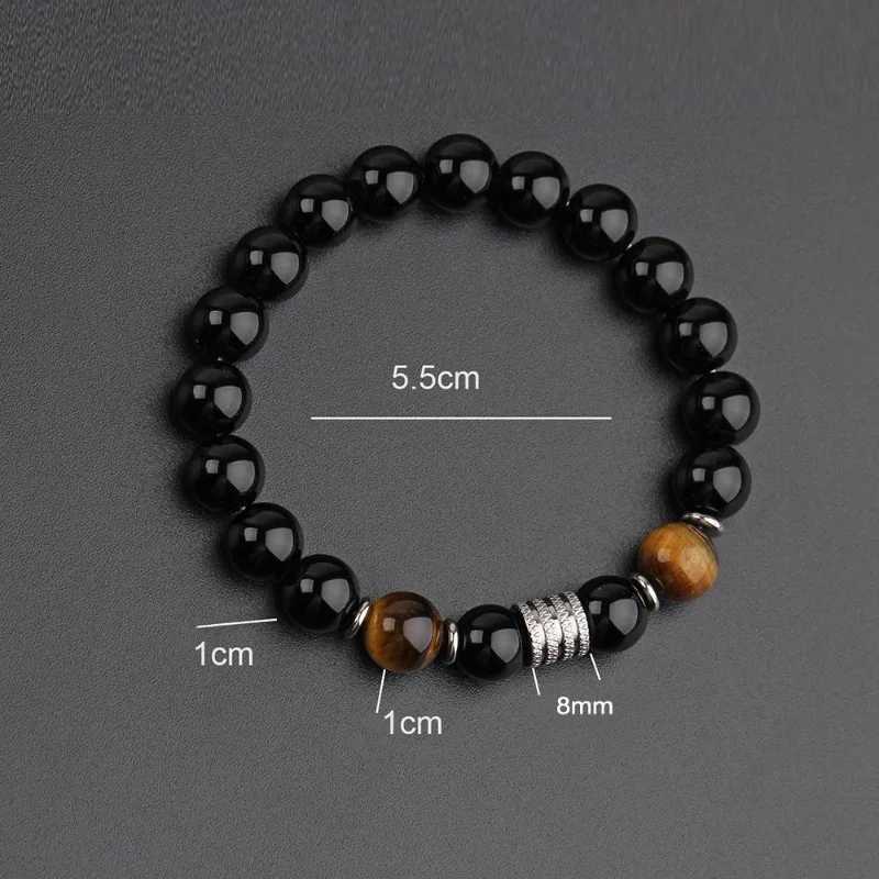 New Tiger Eye Obsidian Stainless Steel Bracelet for Men Natural Gem Beaded Bracelets 2023 Fashion Fathers Day Jewelry GiftsX240921