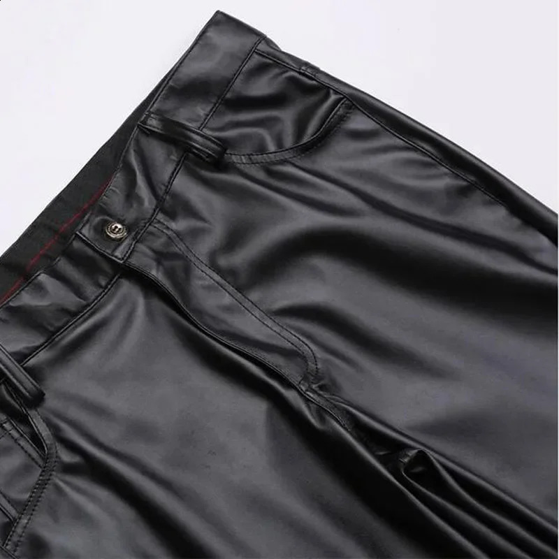 Punk casual Pu leather pants solid color mens clothing tight elastic low waist Trouser locomoti 240920