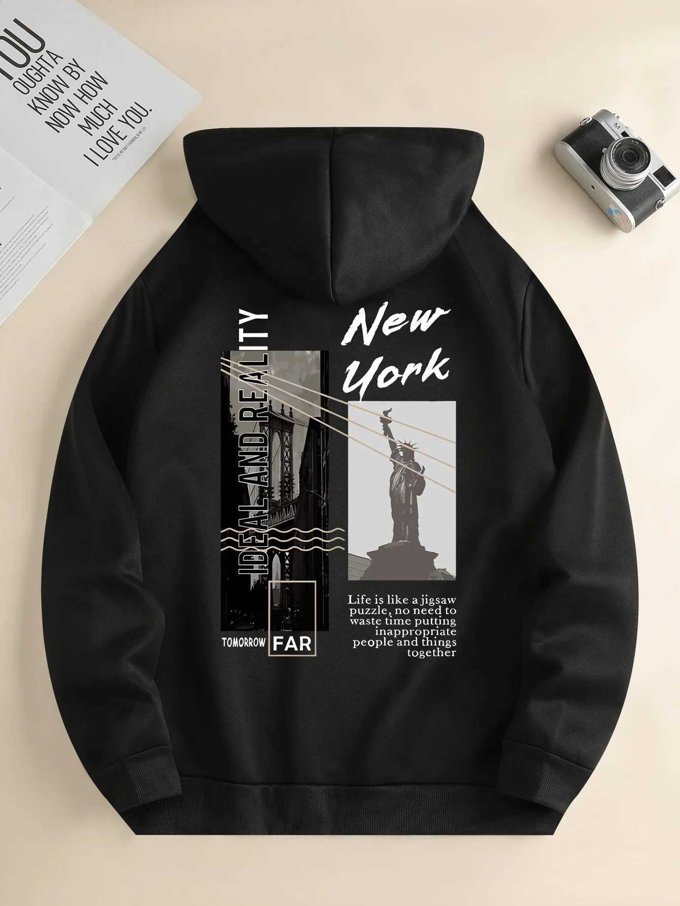 Harajuku Mens Graphic Hoodie New York Landscape Printed Design Pullover Hoodie Fashion Sudaderas Para Hombre Popular Sweatshirt W240921