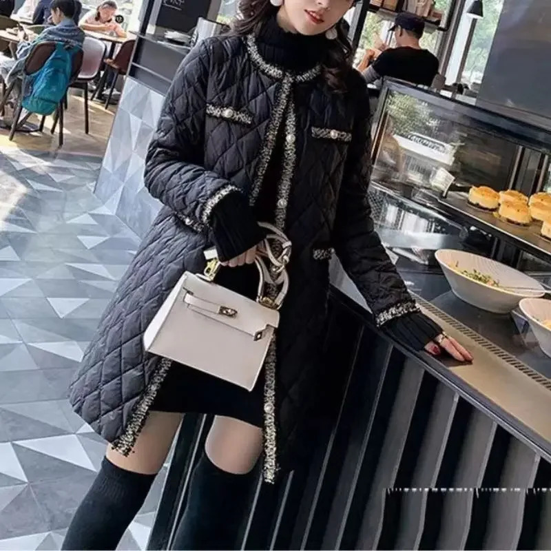 Autumn Winter Womens Elegant Fashion Loose Parkas Top Ladies Casual All-match Cardigan Coat Female Buttons Long Jacket Outwear 240914