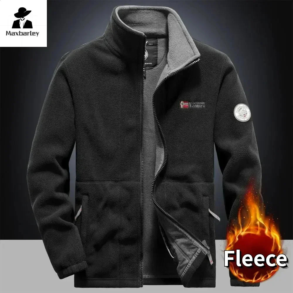 Winter Warm Fleece Jacket Mens Climbing Double Thickened Pocket Jacket Outdoor High Collar Windproof Ski Sweatshirt Coat Men 240920