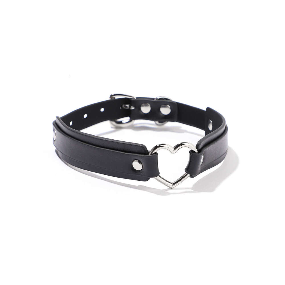 SM Prop Elegant Black Sex Traction Collar PU Leather Love Hanging Ring Sex Collar Cat Ear Hanging Ring Sex Neck Cover