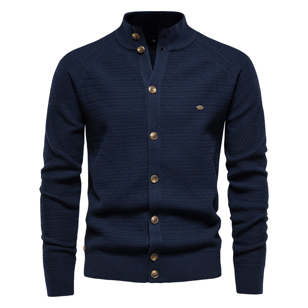 Men's Sweater Cardigan Spring Autumn High Quality Men Clothing Large Solid Color Male Standing Neck Long Sleeve Knitted Sweaters