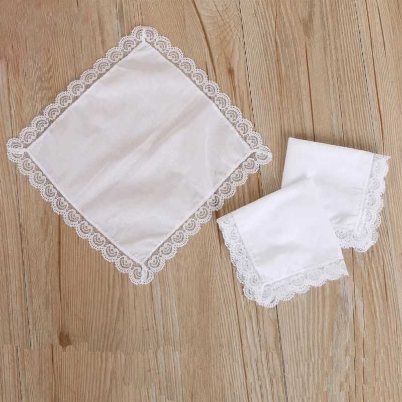 26x27cm Men Women Cotton Handkerchiefs Solid White Hankies Pocket Lace Trim Towel Diy Painting Handkerchiefs for WomanX240921