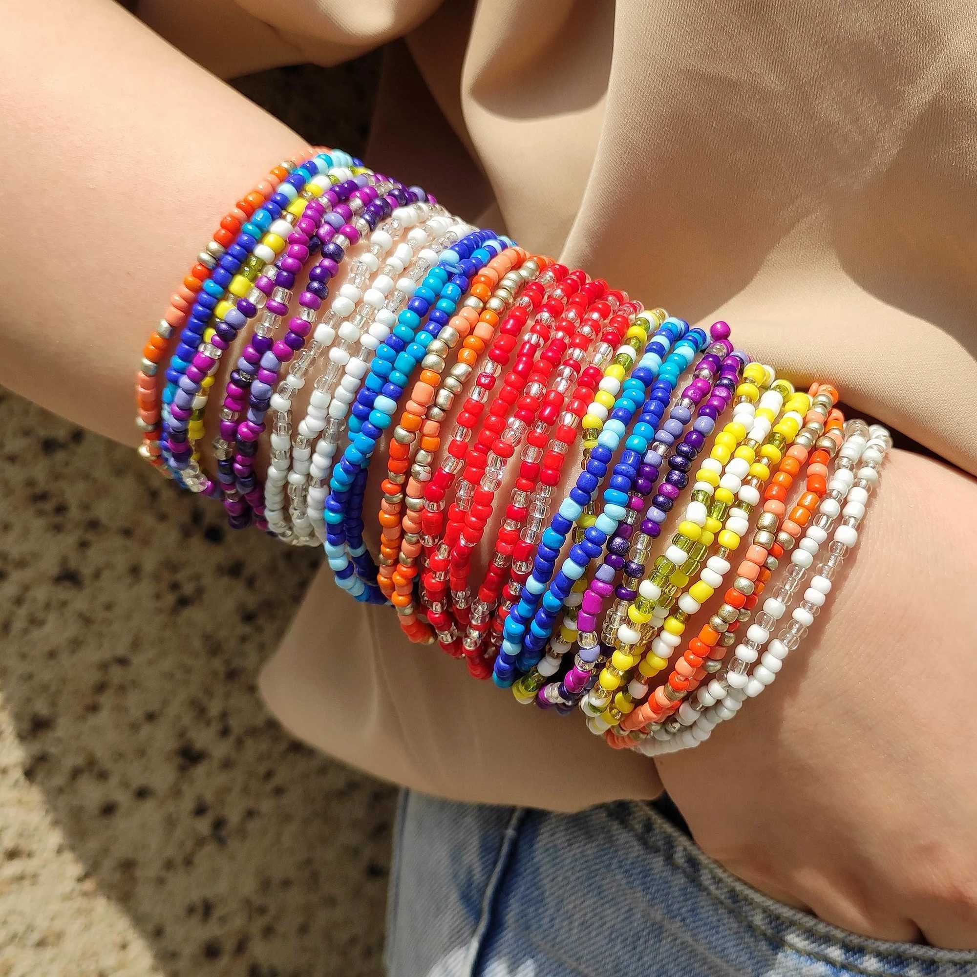 Vedawas 30pcs Beaded Bracelets Bohemian Style Colorful Beads Simple Stretchy Strand Summer Beach Vacation Party AccessoriesX240921