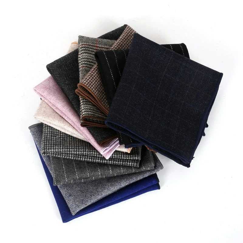 New Fashion Pocket Square Brown Grey Handkerchief Wool Plaid Striped Paisley Hanky Suit Mens Business Wedding Suit AccessoriesX240921