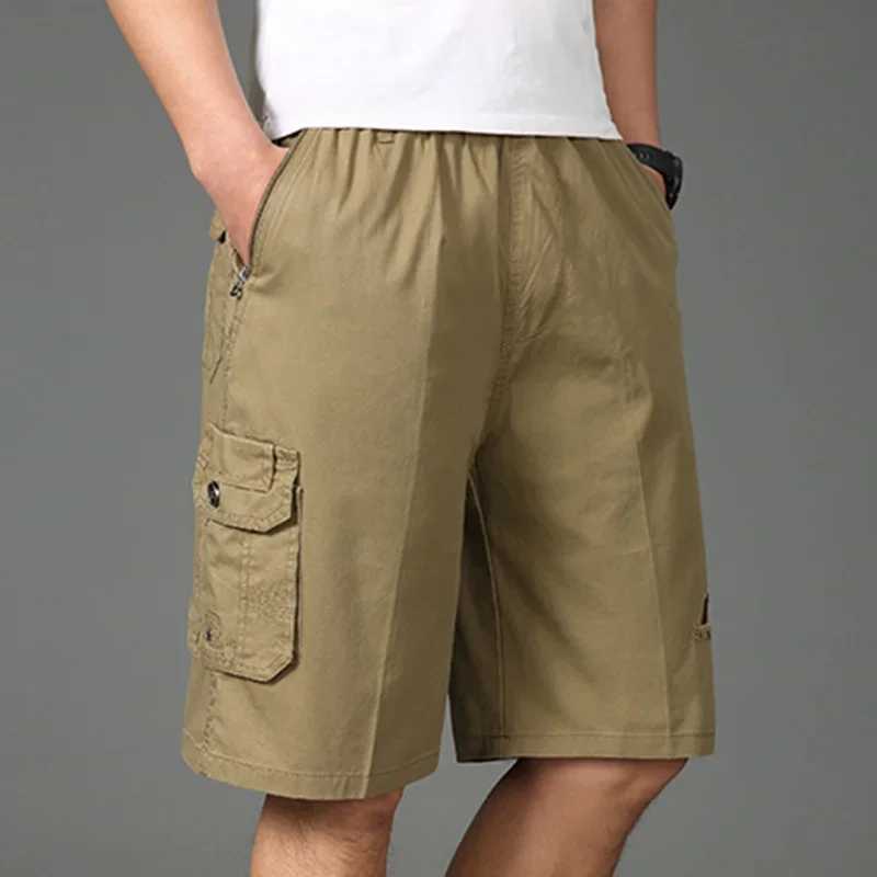 2024 Shorts Men Bermuda Cotton Pocket Zip Cargo Shorts Fashion Style Elastic Army Male Summer Casual Knee Length Vintage YellowX240921