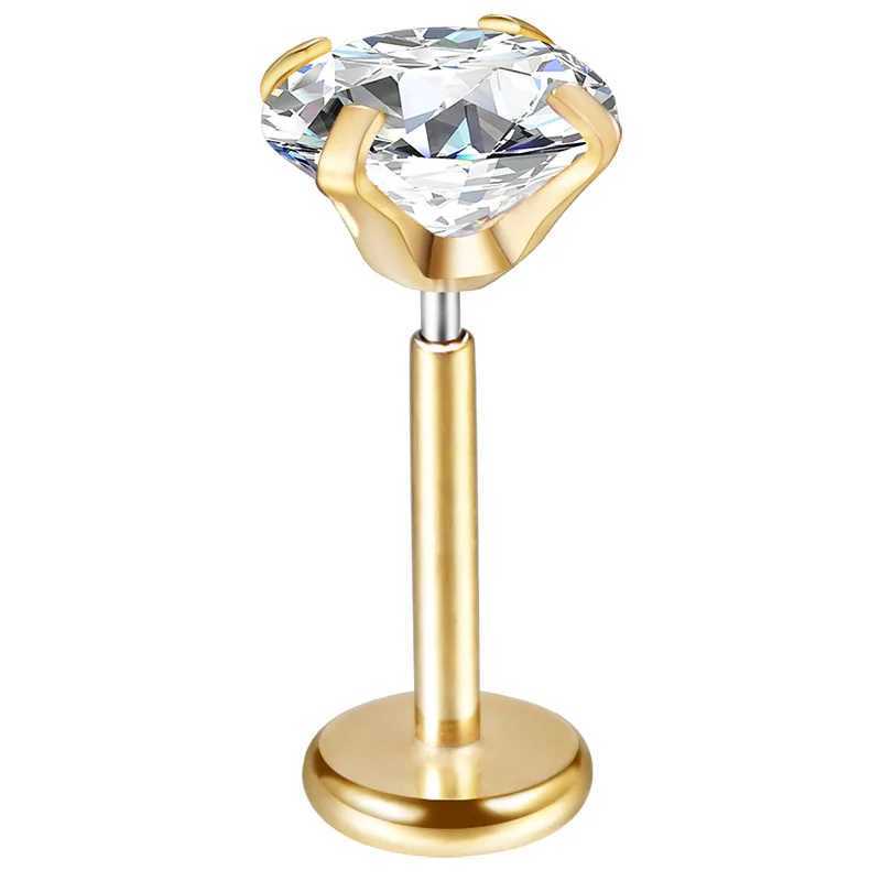New Push-in Labret Lip Rings Nose Studs Cartilage Earrings Gold Color 316L Surgical Steel Zircon Crystal Anti-allergic Jewelry Y240921