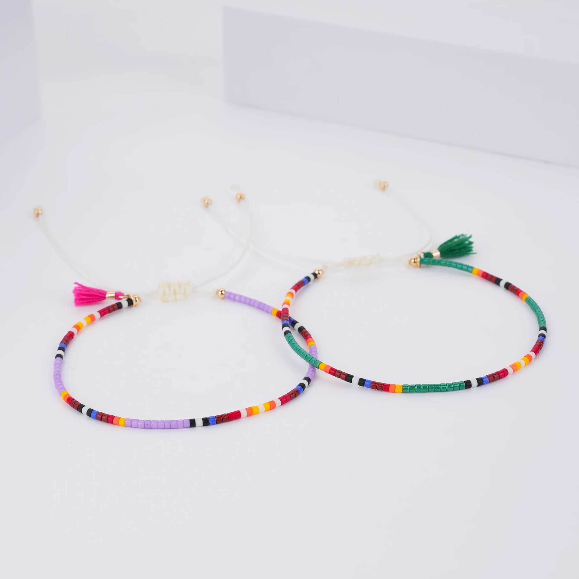 2023 Bohemian National Wind Beaded Bracelet Rainbow Handmade Seed Beads Hand Rope Female Women 1 PairX240921