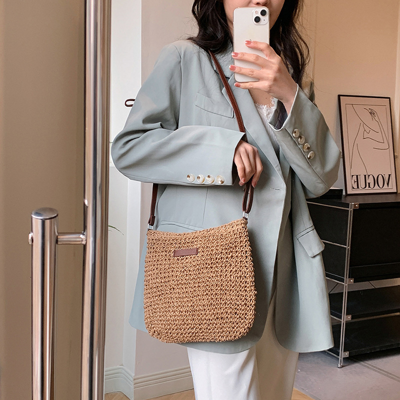 Summer Rattan Crossbody Bags Women Saddle Straw Woven Shoulder Bag Handmade Knitted Lady Small Handbags and Purse Bohemia