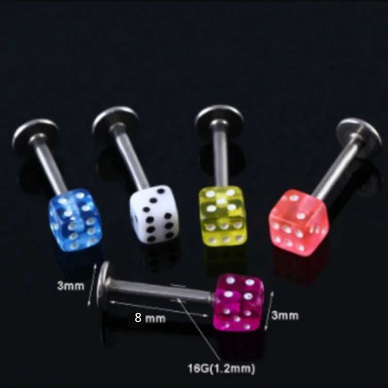 2Pcs/Lot 1.2*8+3mm Dice Acrylic Lip Piercing 16G Candy Color Labret Piercing Stud Tragus Earbone Earrings Body Jewelry Y240921