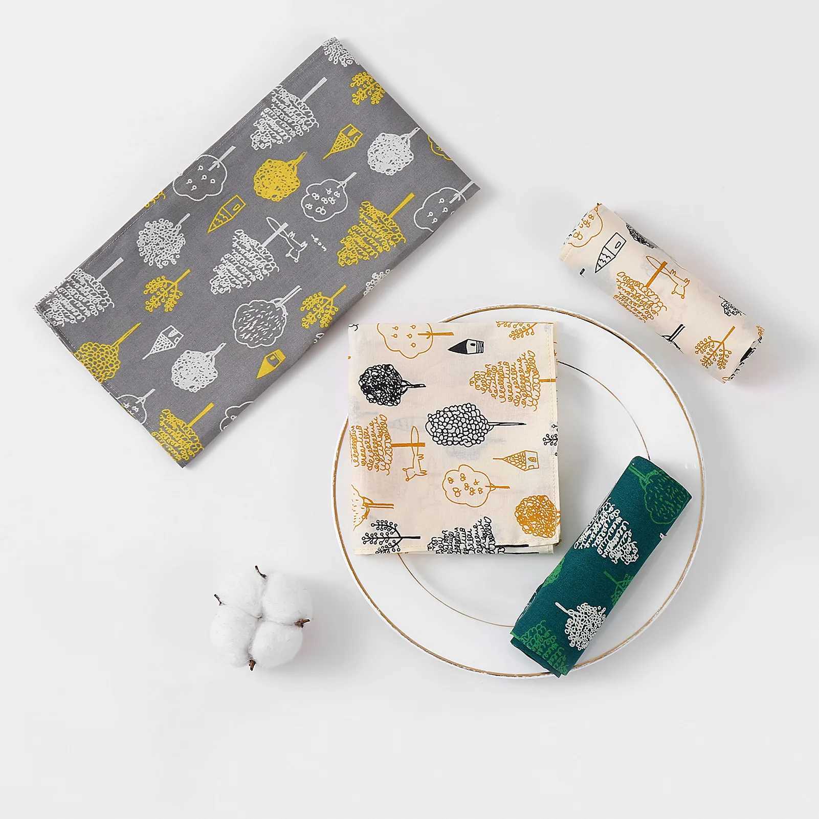 1 Set Women Printed Handkerchief Cotton Scarf For Female Fresh Cartoon Pocket Hankie Coloful Hankerchiefs For Party Gift WeddingX240921