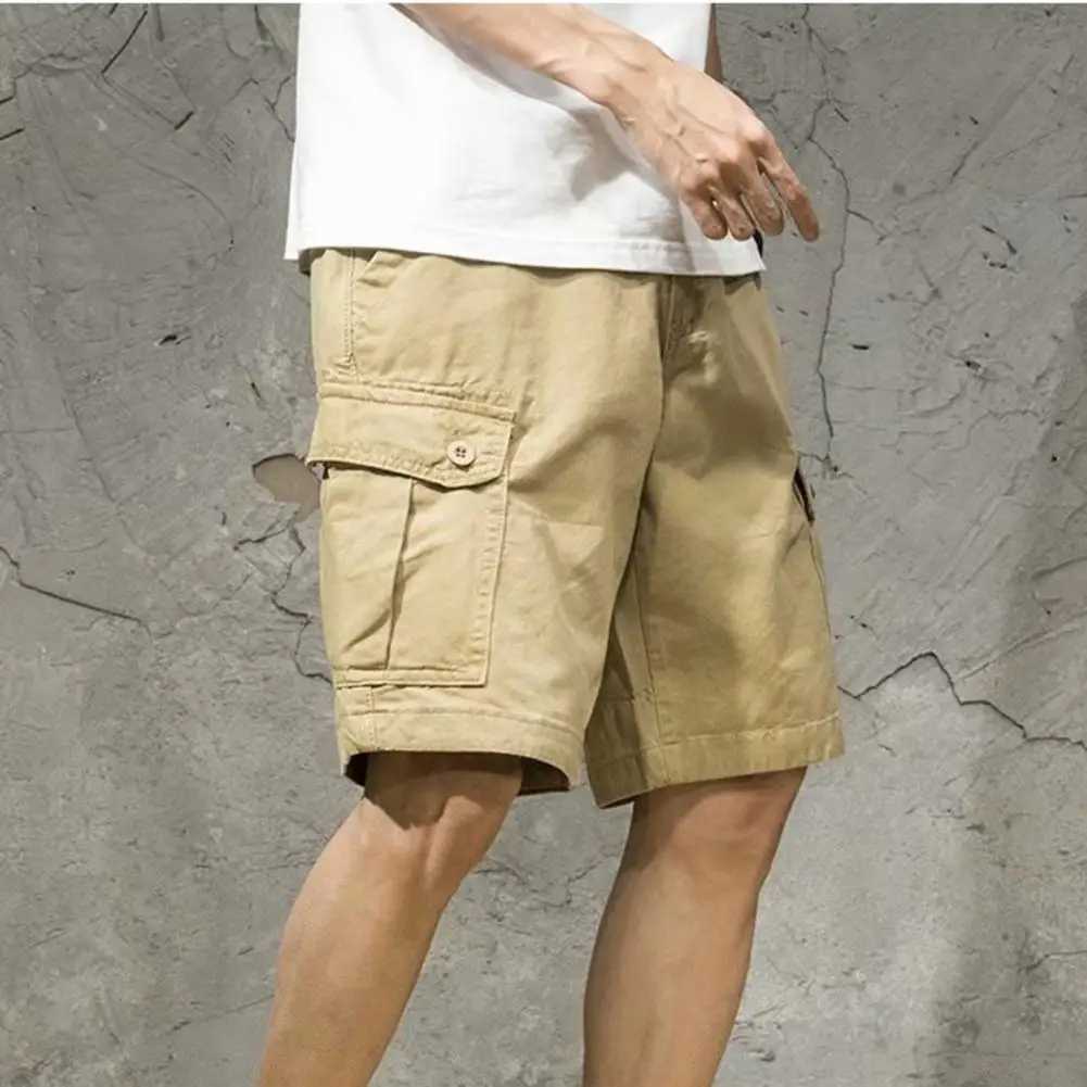 Men Cargo Shorts Joggers Shorts Work Casual Pants Male Multi Pockets Buttons Loose Wide Leg Knee Length Summer ShortsX240921