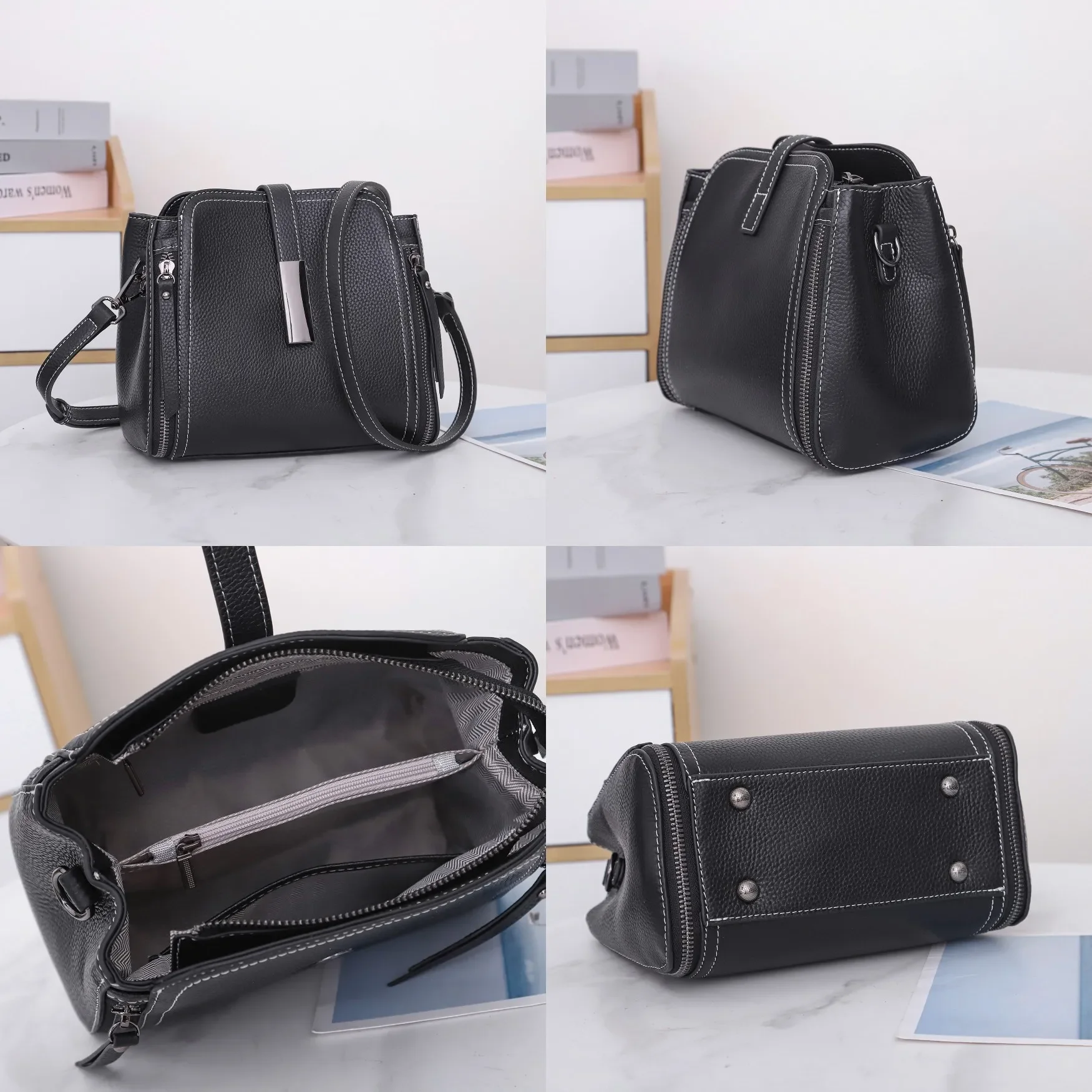 Real Genuine Leather Versatile Fashion Women's Small TLXT Handbag High Quality Shoulder Bag Lady Commuting Crossbody Bucket Bag