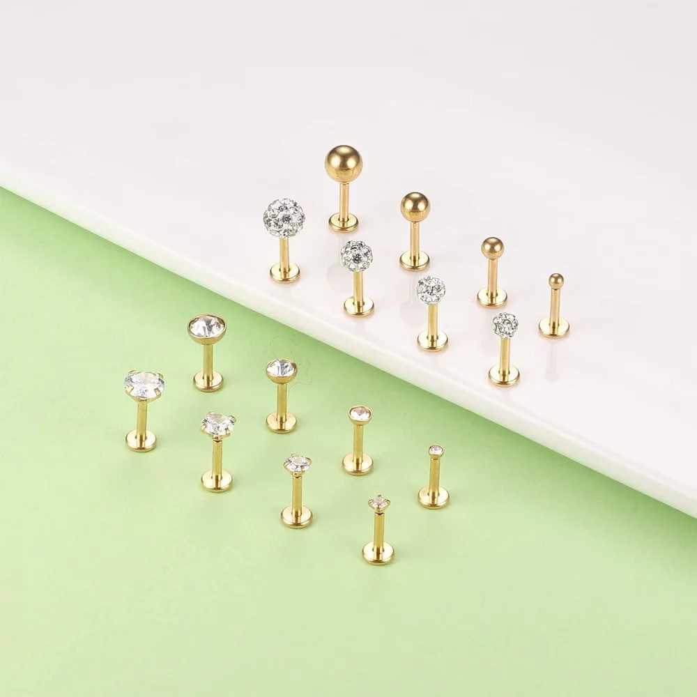 DOLOTTA 1Pc 316L Stainless Steel 16G Tragus Nose Studs Lip Labret Bar CZ Cartilage Earring Push in Flat Back Piercing Jewellery Y240921