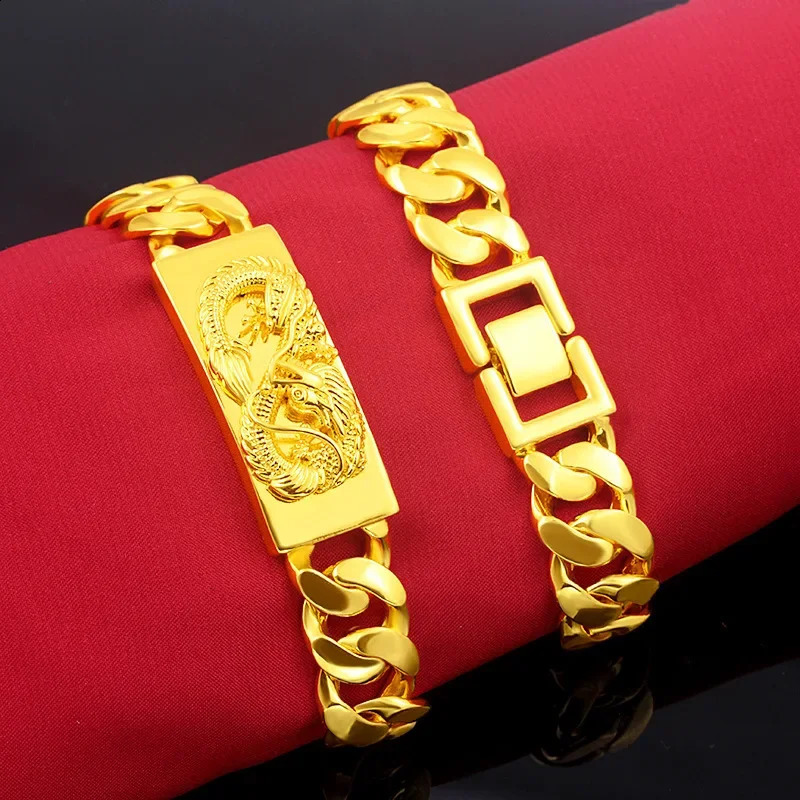 Pure gold Kcolor original mens bracelet square dragon pendant party banquet jewelry wedding 240912