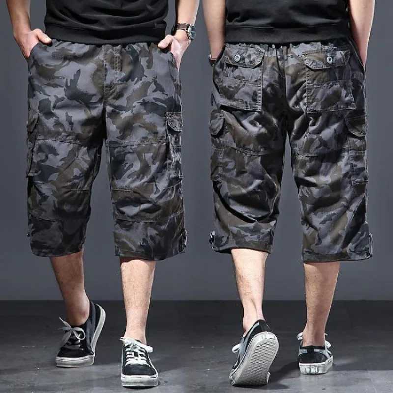 Summer Military Long Length Cargo Shorts Men Casual Cotton Multi Pocket Hot Breeches Tactical Army Capri Pants Cropped TrousersX240921