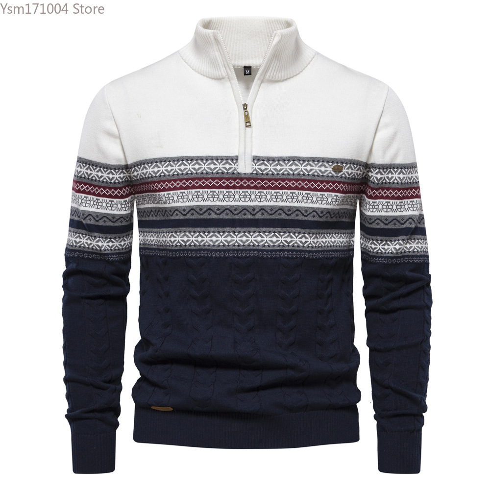 2023 Autumn Winter Men's High-Quality Half High Collar Color Matching Sweater Male Business Casual Knitwear Pullovers
