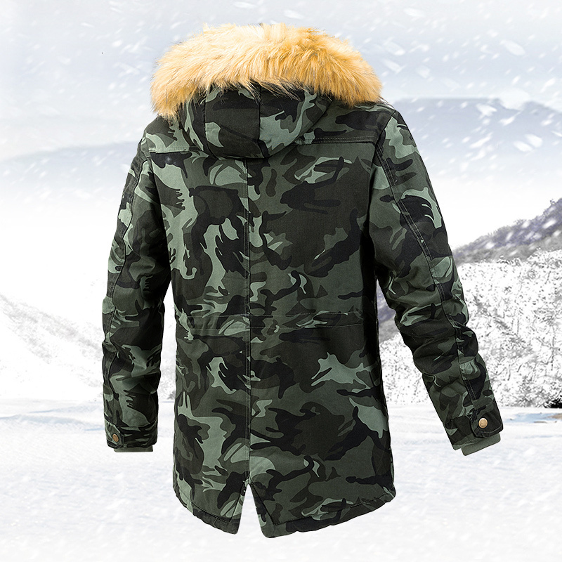 Winter New Warm Jacket Camouflage Hooded Windproof Long Parkas Detachable Hat Outwear Men Fur Collar Thicken Coat Male
