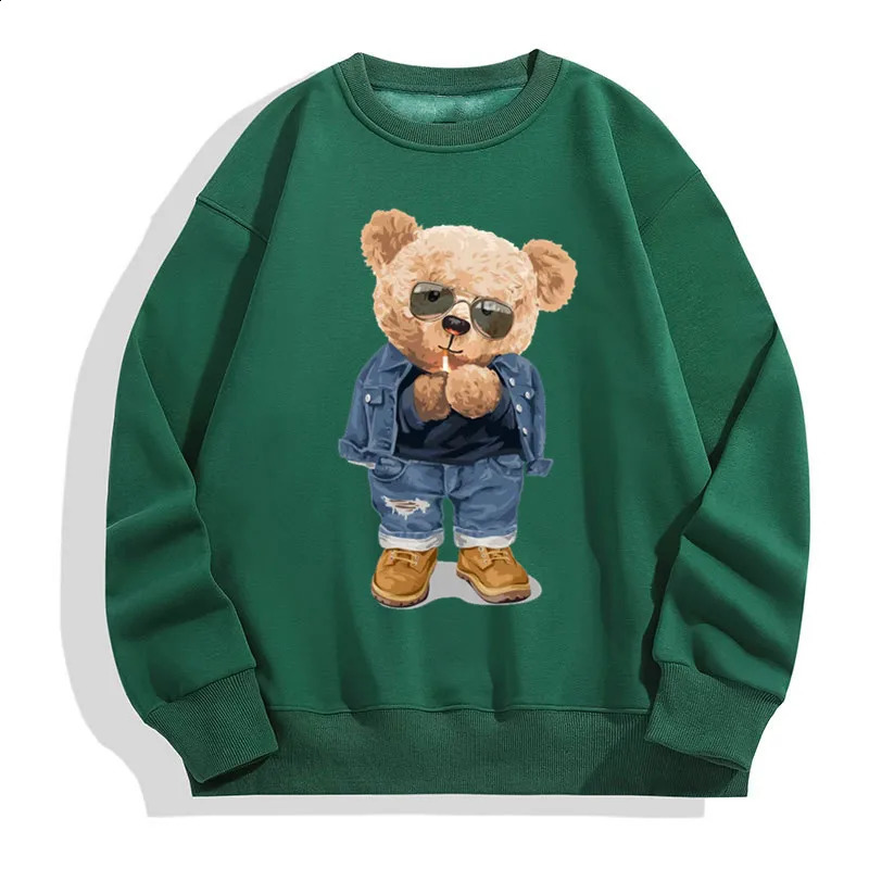 Mens Round Neck Pullovers Autumn Winter Outdoor Male Funny Pose Teddy Bear Pattern Print Sweatshirts Fashion Casual Pullover 240918