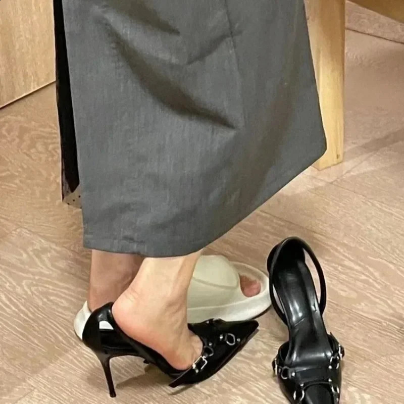 2024 Spring Summer and Autumn Womens Pointed Thin Boots Black Unique and Elegant High Heels 240919