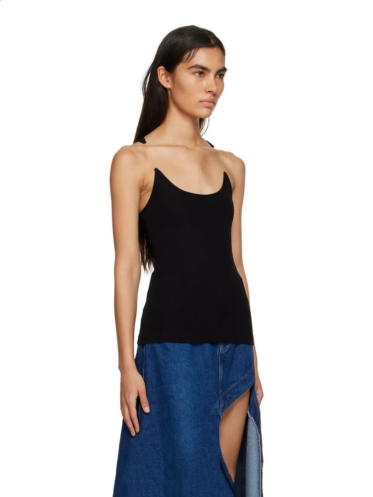 RORORIRI solid black invisible shoulder strap vest for womens casual wear with builtin bra ribs knitted top strapless 240921