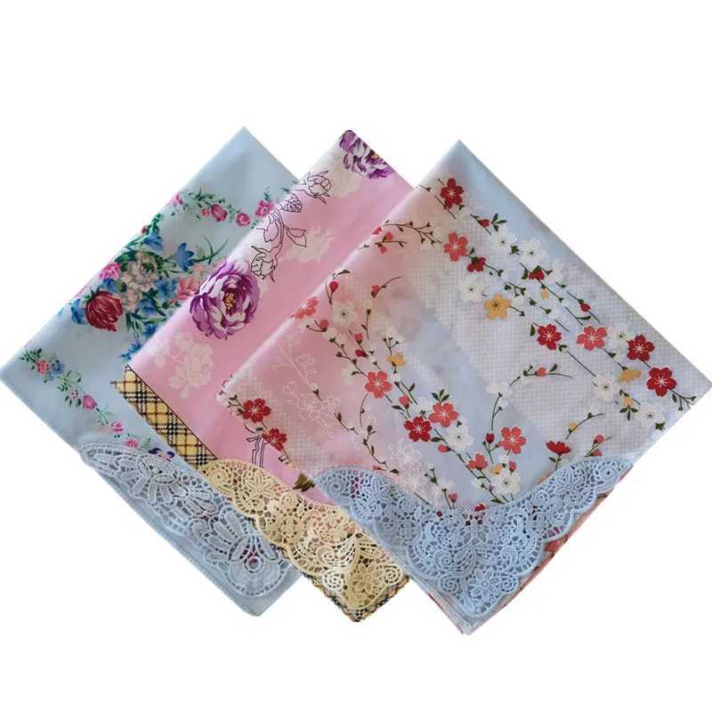 1Pc 43x43cm Printed Cotton Hollow Lace Sweater Square Scarf Womens Handle Chieftain Wedding Party Gift W240921