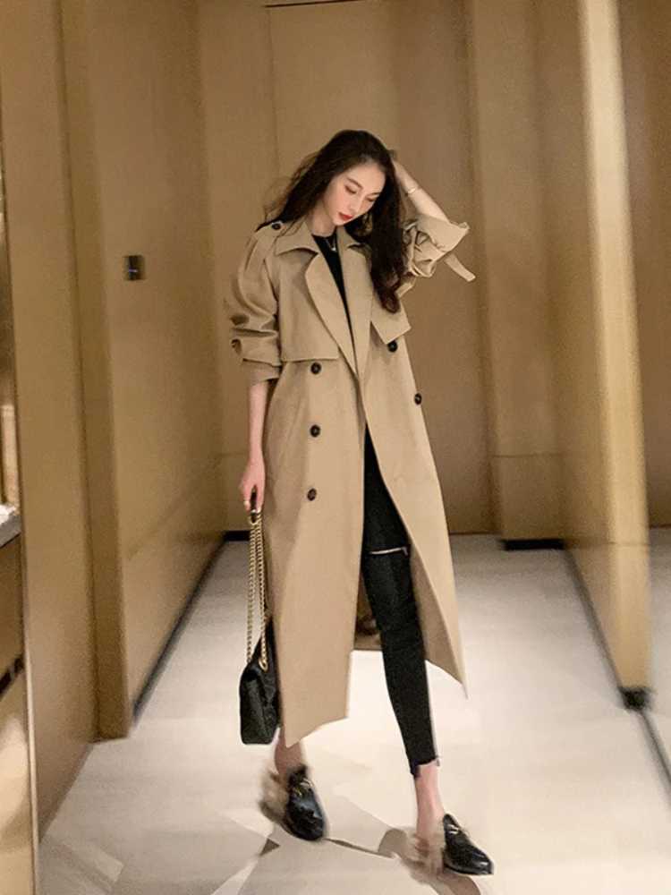 2023 Winter Jacket Trench Coat for Women Clothes Women Solid Color Lapels Double Row Buttons Long Windbreaker Ladies Work TopsX240921