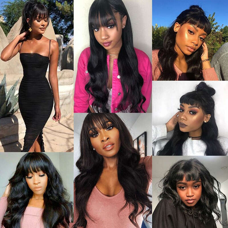Body Wave Front Human Hair With Bangs Glueless 13x4 Lace Frontal Wig Fringe Cheap Brazilian Wigs On Sale Clearance