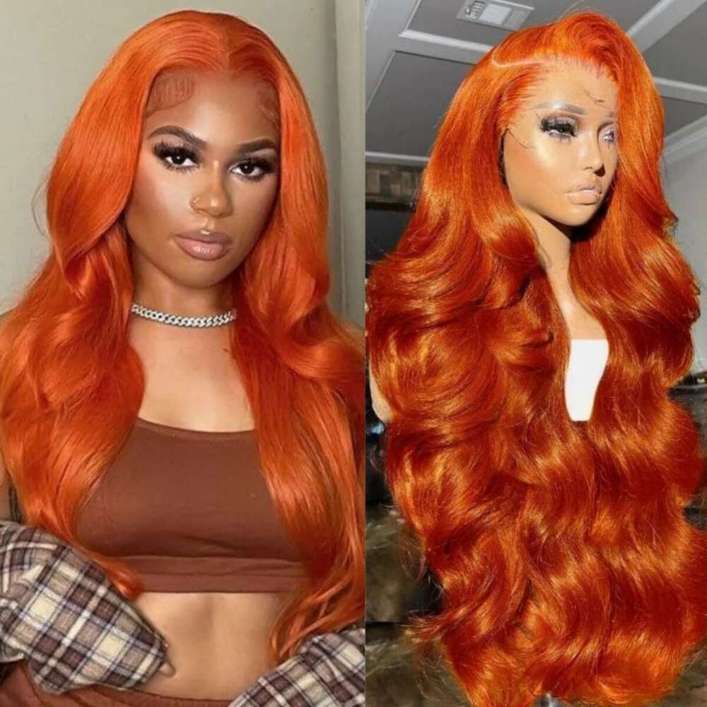 13x4 Orange Colored Body Wave Frontal Brazilian Wigs Ginger HD Lace Wig Human Hair Pre plucked