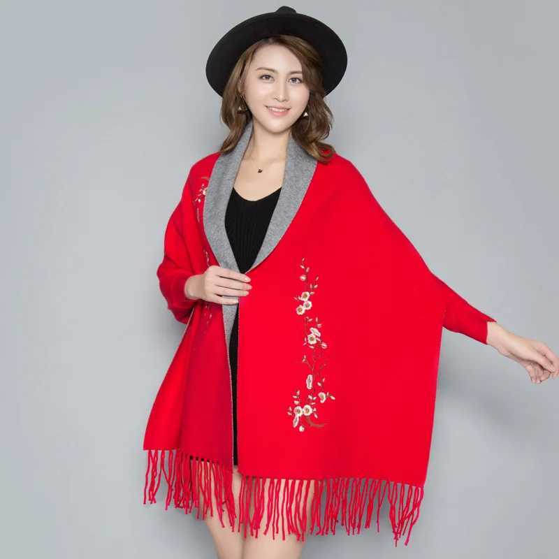 Womens Embroidered Sleeves Raincoat Shawl Dual Womens Autumn and Winter Thick Embroidered Cashmere Open Coat Womens Top Q51 W240921