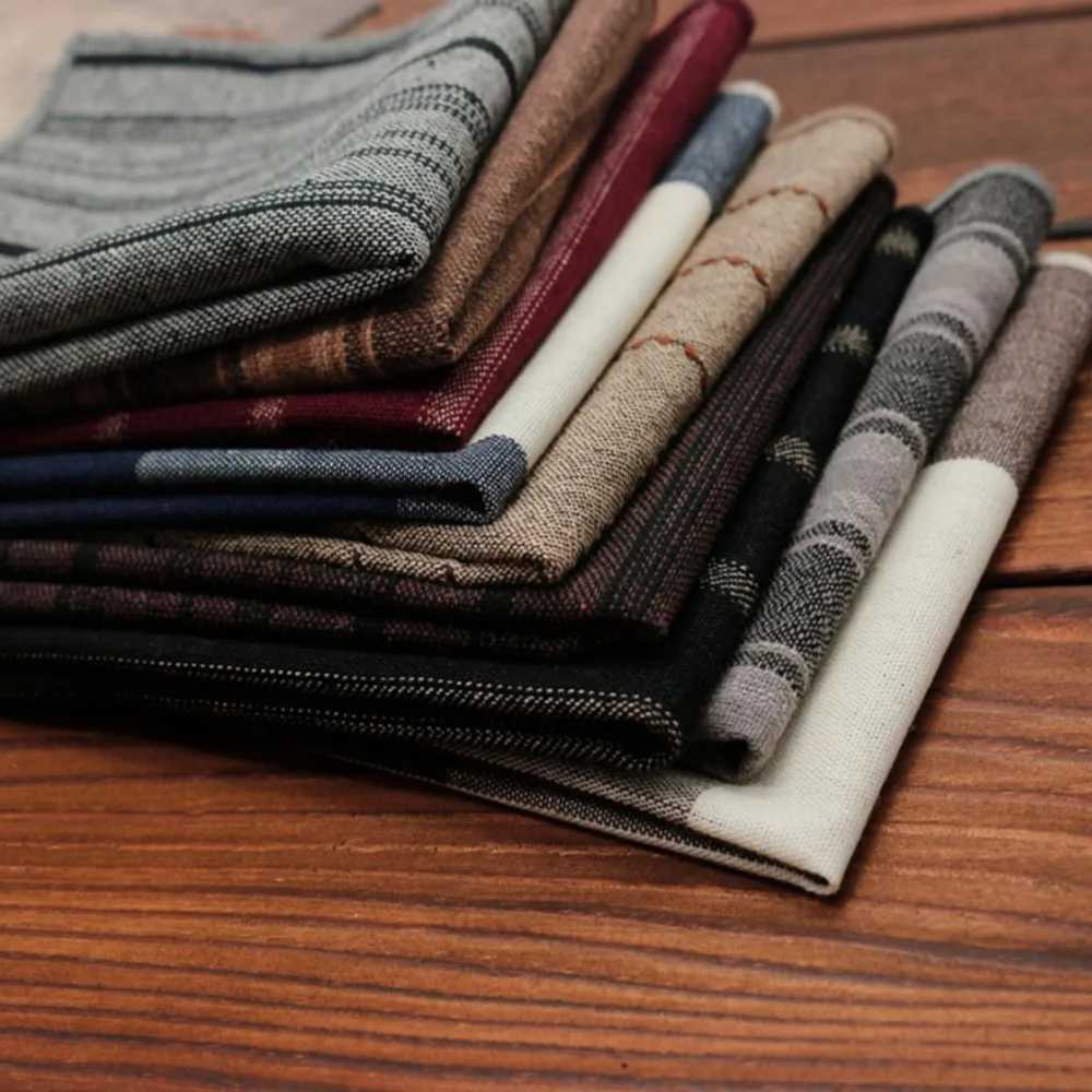24CM Striped Brown Pocket Square British Style Cotton Linen Handkerchief Casual Plaid Cravat Tuxedo Hanky Suit Shirt NeckwearX240921