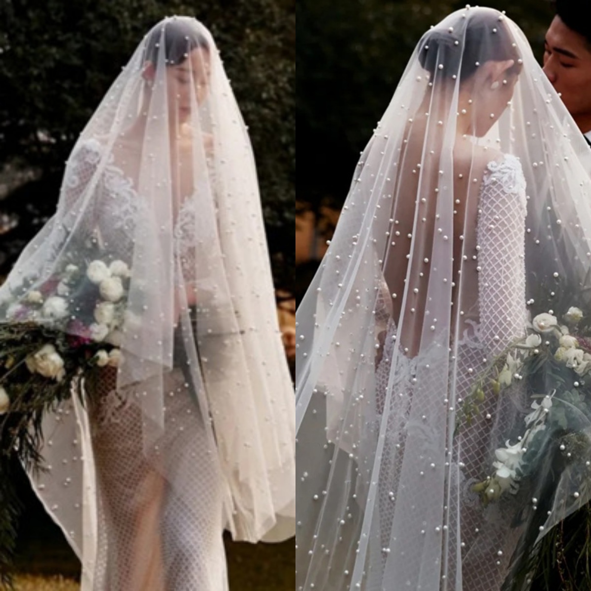 Vintage Wedding Veil Pearls One Layer Long Cathedral Length Bridal Veils Bead Edge French Wedding Accessories Custom Made