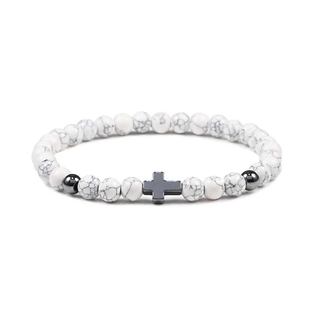 Prayer Men Women Bracelet Hematite Cross 6MM Natural Stone Tiger Eyes Bead Strand Bracelets Bangle Jesus Yoga Homme Jewelry GiftX240921
