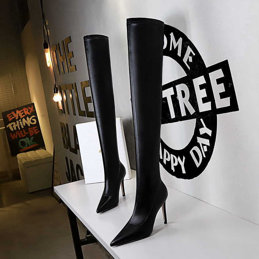 CMM Fashion Simple Thin Heel High Heel Pointy Winter Sexy Nightclub Slim Legged Over Knee Boots