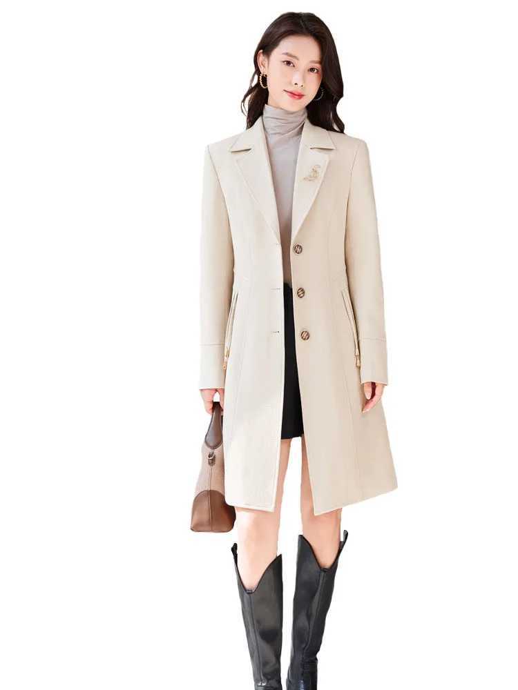 High End Female Coat Long Slim Trench Coat For WomenS England Single Breasted Khaki Women Windbreaker Larger Size OutwearX240921
