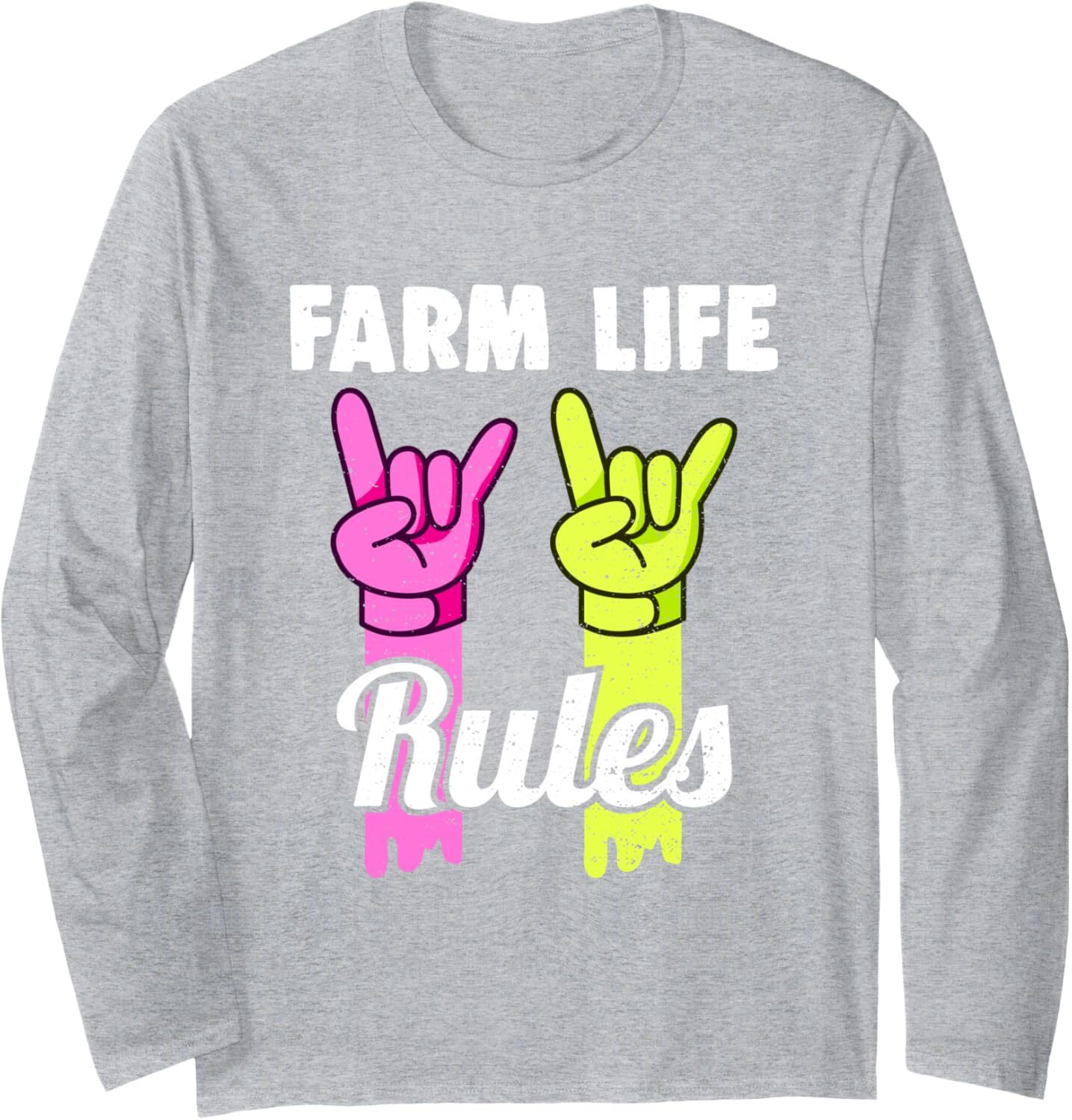 Long Sleeve Shirts for Men sweatshirt Vintage Farming Life Rules Rock Rool Chick Funny Farm Gift Long Sleeve Tee Streetwear Casual tops clothes