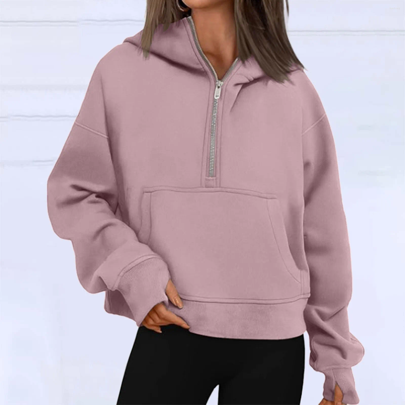 Women's Hoodies Half Zip Sweatshirts Cropped Fleece Jackets Womens Quarter Up Pullover Fall Outfits Sweatshirt