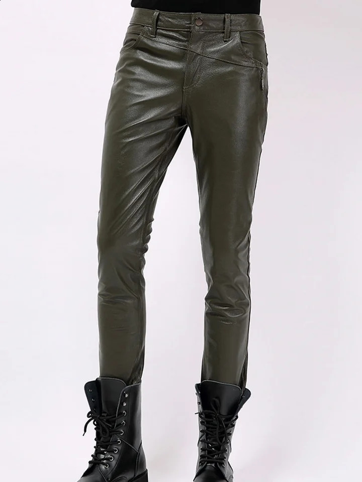 High quality mens ultra-thin pants suitable for piglet pencil pants thin motorcycle riding real leather pants windproof pants 240913