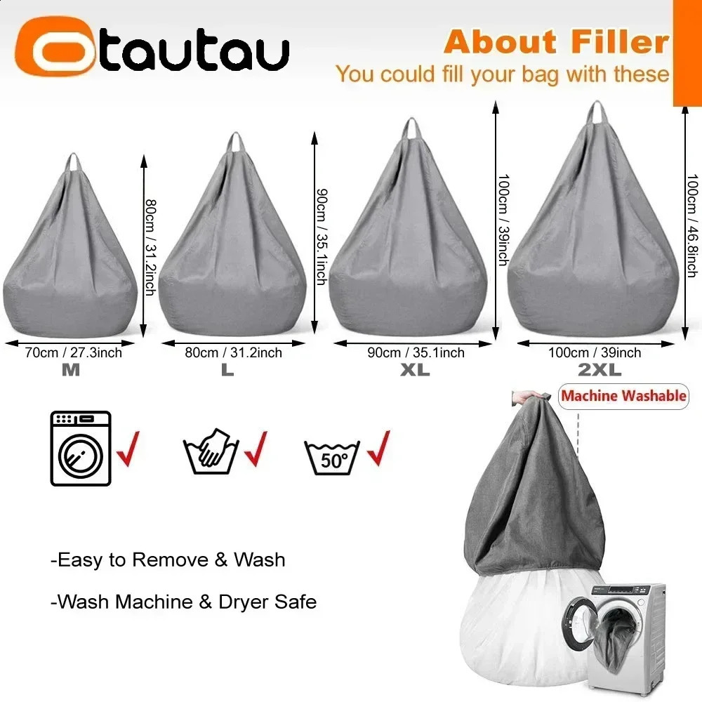 Otto Tao cotton linen bean bag cover unfilled corner lazy bean chair Pouf salon footstool puff lounge Sac DD002 240918 - view 5