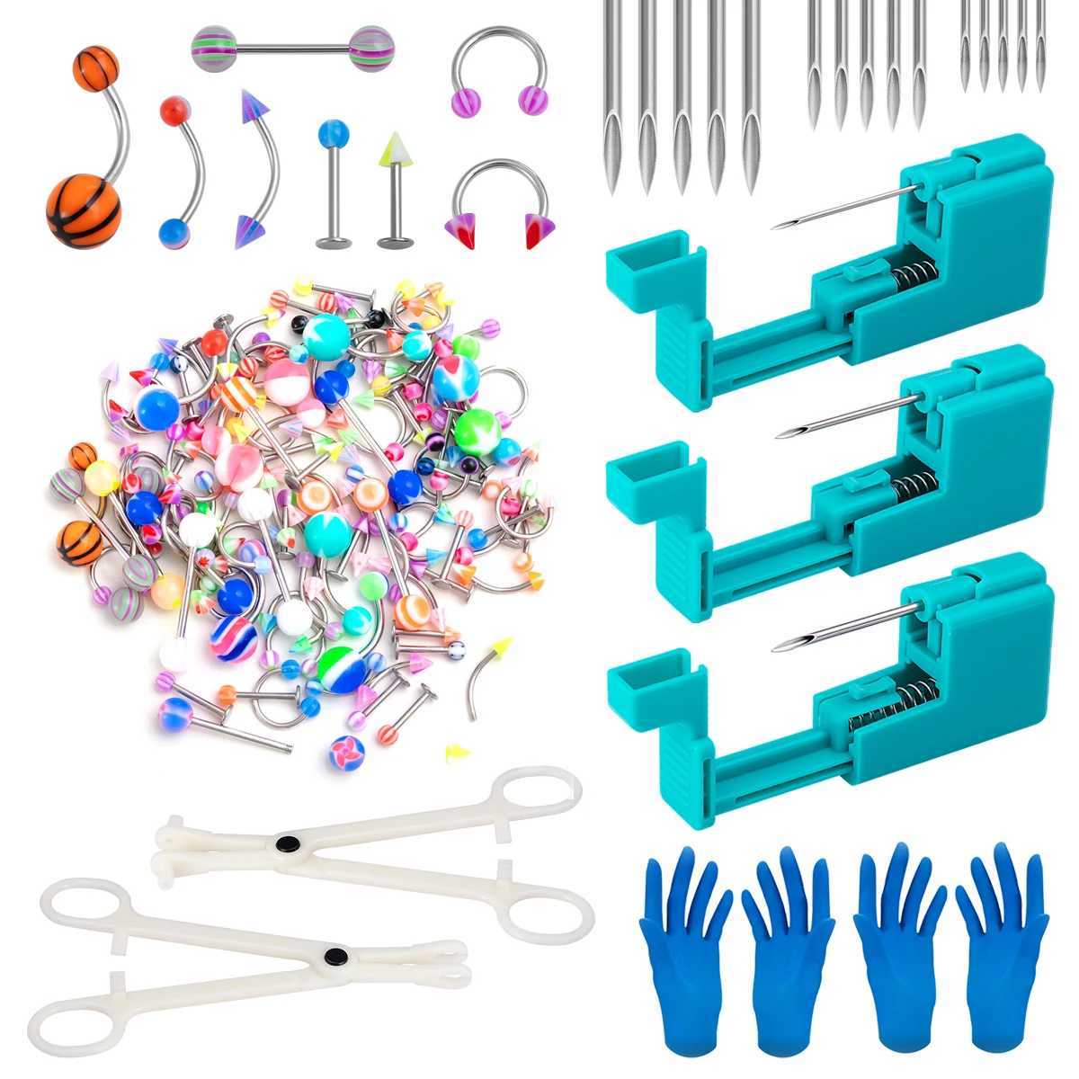 Piercing Kit for All Piercings Surgical Steel 14G 16G 18G 20G Nose Septum Cartilage Tragus Earrings Belly Nipple Tongue Lip Ring Y240921