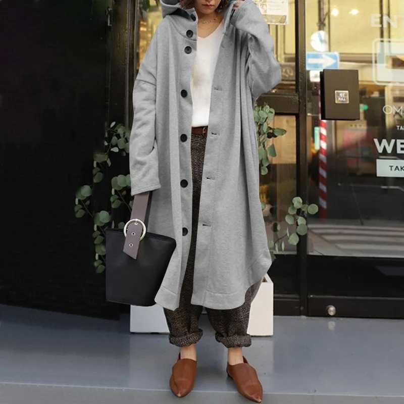 Women Hooded Trench Coats Autumn Winter Solid Pocket X-Ling Button Cardigan Coats Outwear JYFS-9263X240921