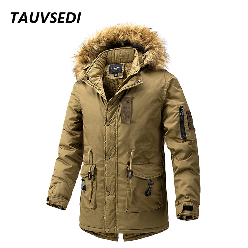 2023 Winter Warm Parkas Windproof Fleece Thick Jacket Men Fashion Fur Collar Hooded Coat Classic Casual Brand Parka Man