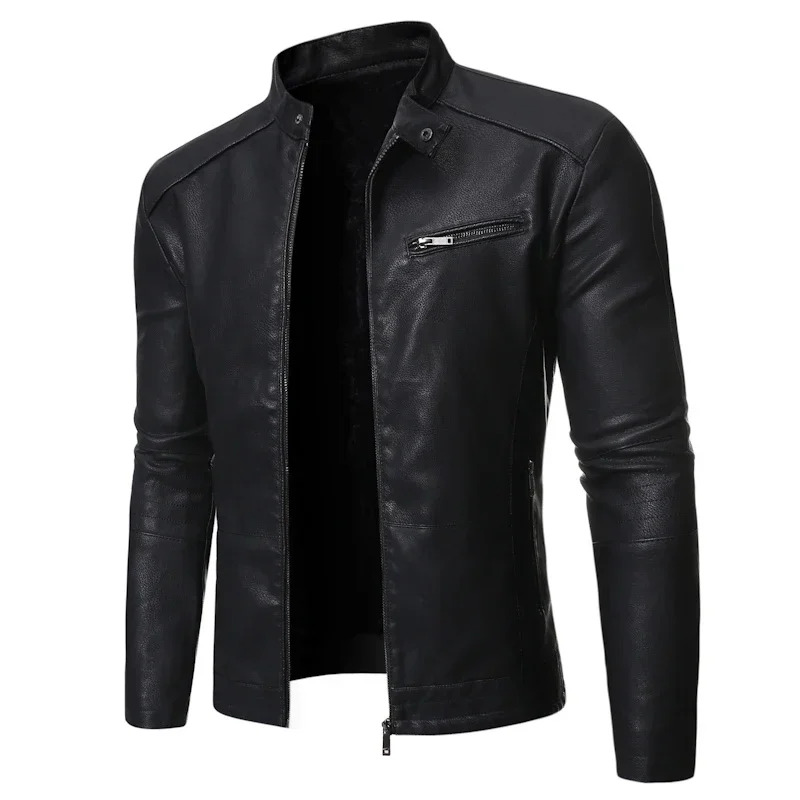 PU Casual Leather Jacket Men Spring Autumn Coat Motorcycle Biker Slim Fit Outwear Male Black Blue Clothing Plus Size S-3Xl