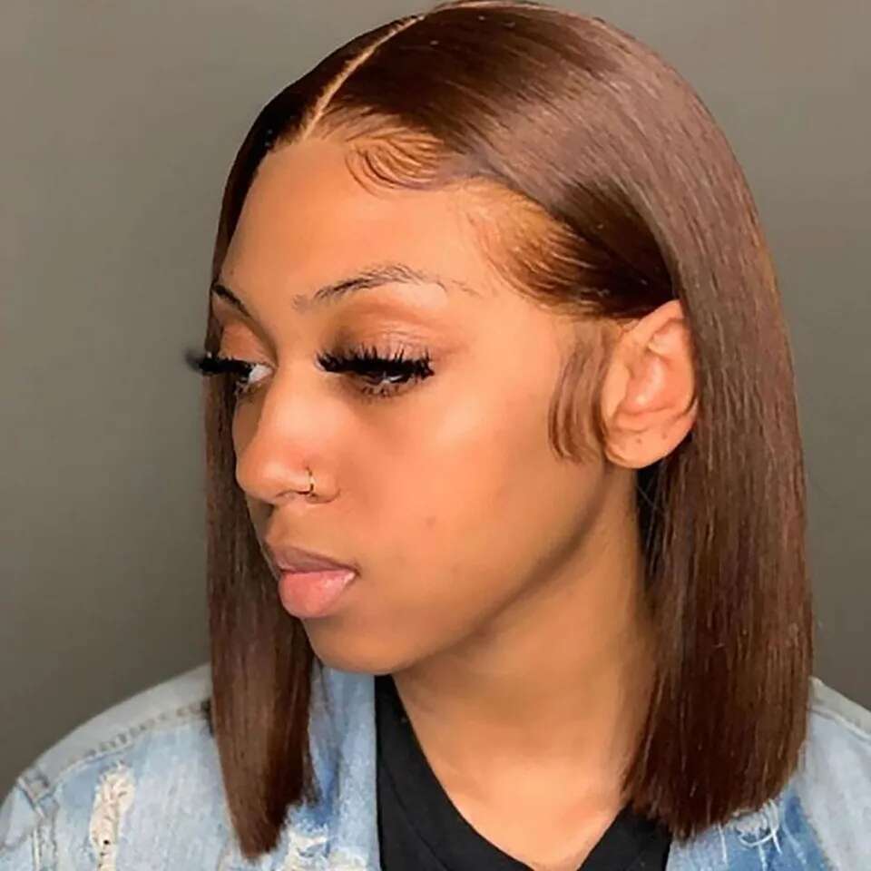 Chocolate Brown 13x4 Frontal Human Hair Wigs Bury Highlight 99J Straight Lace Front Short Bob Wig