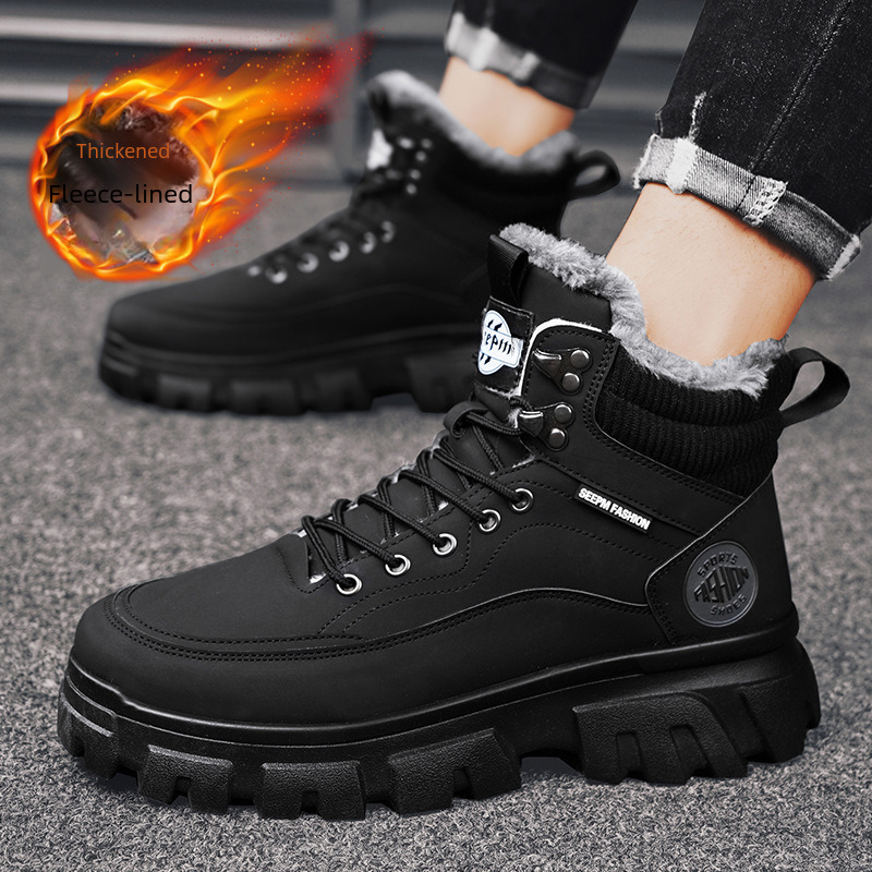Free shipping designer shoes, new men's British wool cotton shoes, high cut thick sole warm snow lace up retro men's Martin boots, snow boot