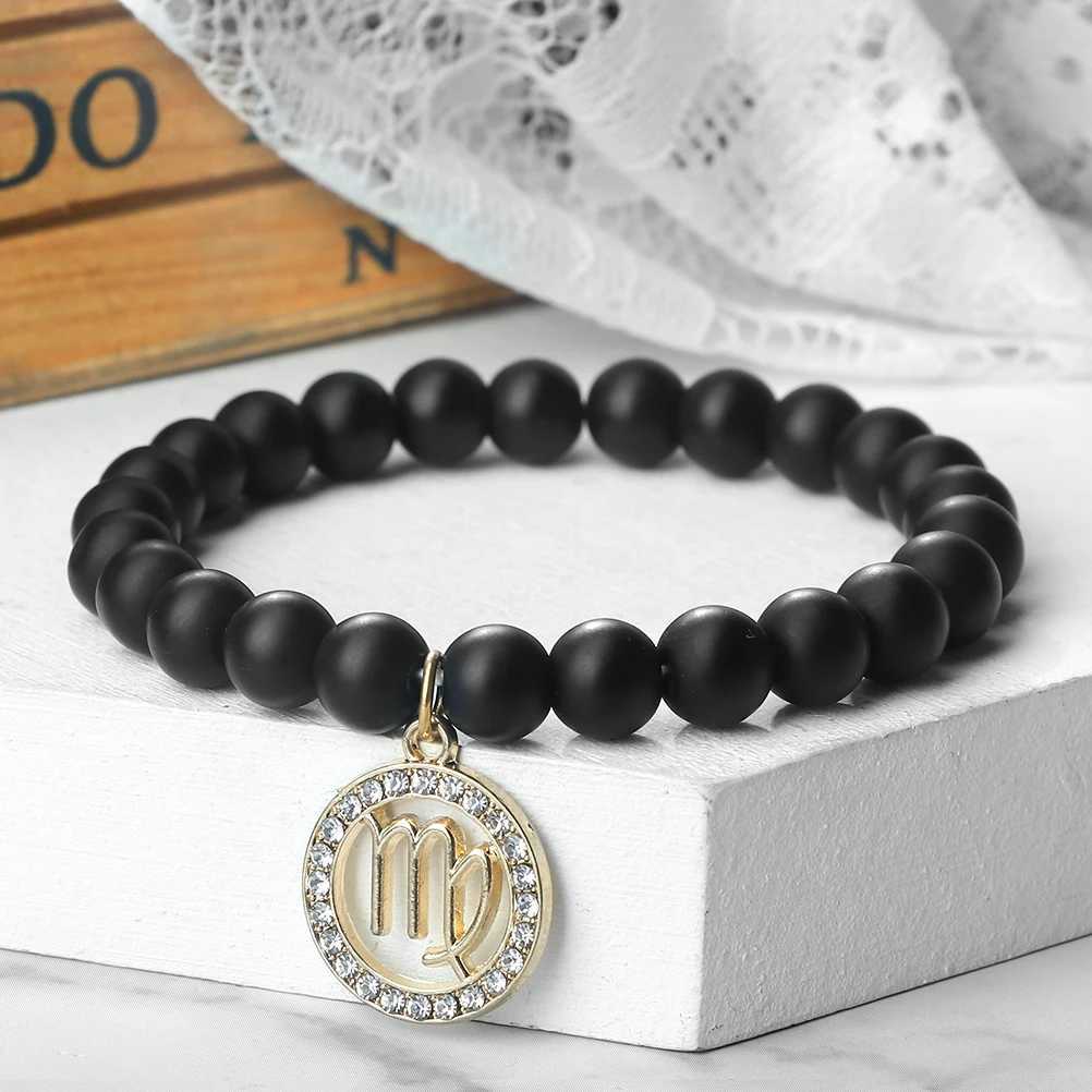 New Twelve Signs Gemini Charm Elastic Bracelet Women Men Natural 8mm Black Matte Couple Bangles Pulsera Chain Jewelry GiftX240921