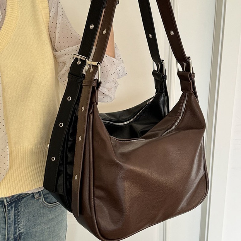 Large Capacity Casual Tote Women Shoulder Vintage Fashion PU Leather Message Bag 2024 New All-Match Commuter Bolsas Mujer